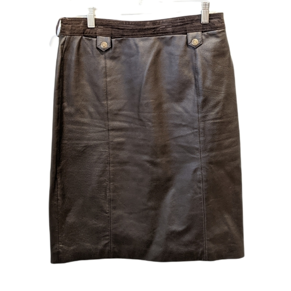 2/$20 Vintage Brown Leather Pencil Skirt sz 7